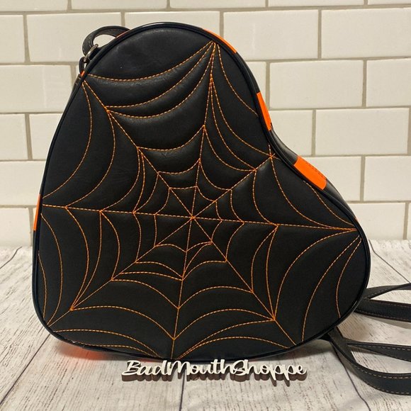 Love Pain and Stitches Handbags - *Love Pain and Stitches Pumpkin Kult Spiderweb Black Orange Crossbody Purse